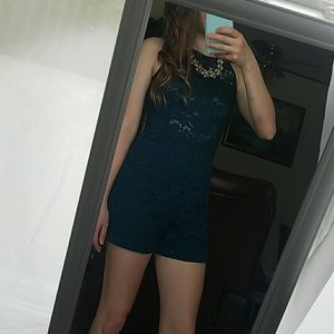 Forever 21 Contemporary Sheer Top Teal Lace Romper